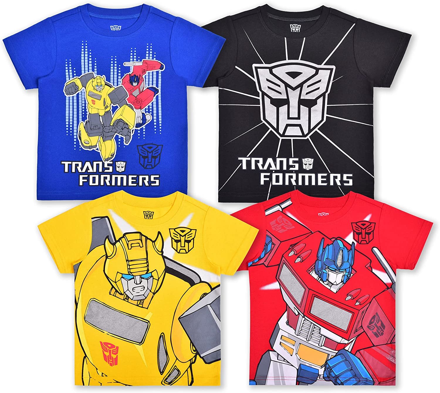 Transformers Optimus Prime and Bumblebee Boys 4 Pack Character Short Sleeve Tees, 4-7